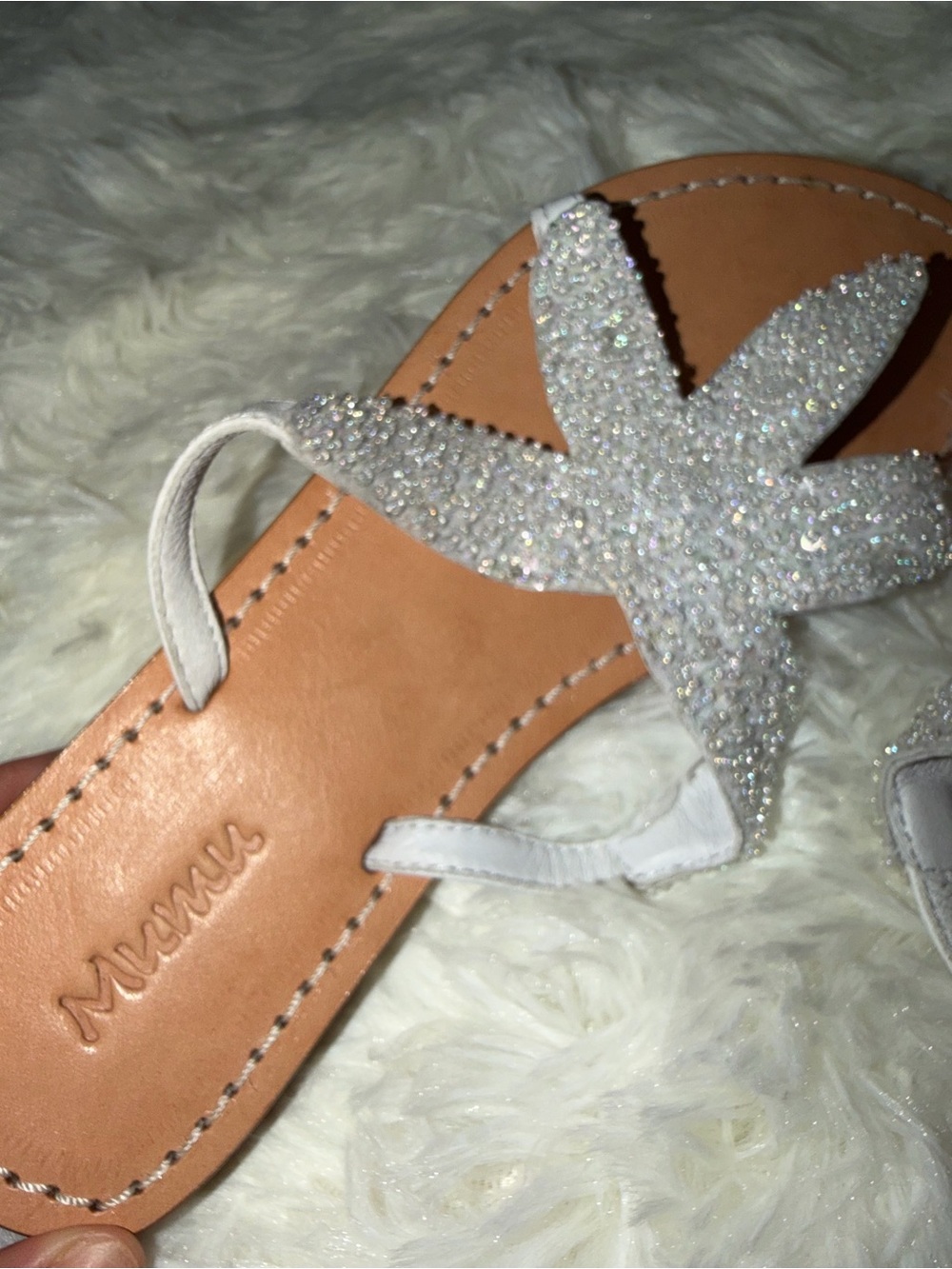 Sparkle White Women's embellished flower Slip-On Sandals
